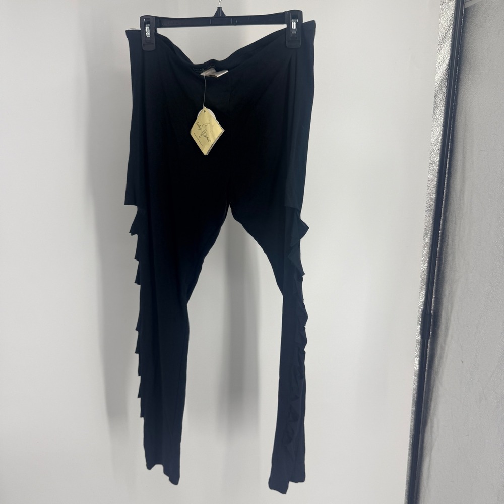 Baby Phat Black Ruffle Side Cutout Rhinestone Logo Leggings XL NWT B2C00013